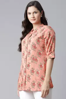 Peach printed viscose rayon tunics