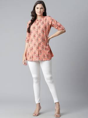 Peach printed viscose rayon tunics 5