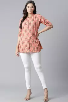 Peach printed viscose rayon tunics
