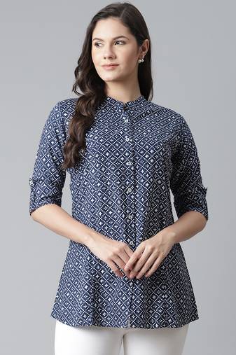 Blue printed viscose rayon tunics