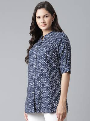 Blue printed viscose rayon tunics 3