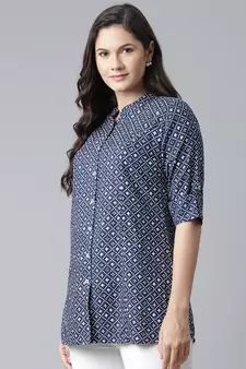 Blue printed viscose rayon tunics