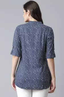 Blue printed viscose rayon tunics