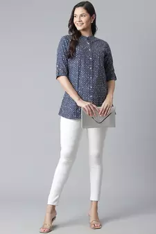Blue printed viscose rayon tunics