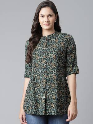 Navy-blue printed viscose rayon tunics 1