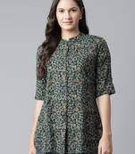 Navy-blue printed viscose rayon tunics