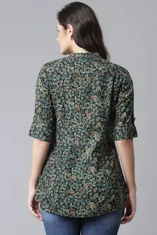 Navy-blue printed viscose rayon tunics