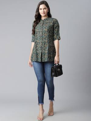 Navy-blue printed viscose rayon tunics 5