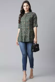 Navy-blue printed viscose rayon tunics