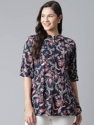 Blue printed viscose rayon tunics 1