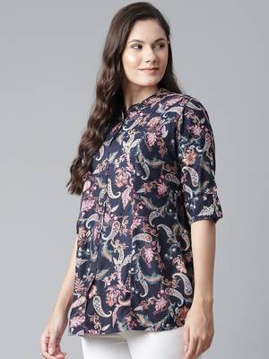 Blue printed viscose rayon tunics 3