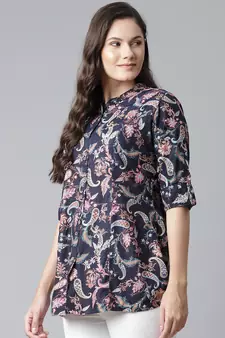 Blue printed viscose rayon tunics