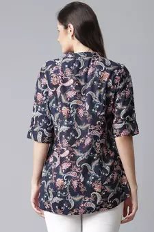 Blue printed viscose rayon tunics