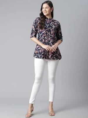 Blue printed viscose rayon tunics 5