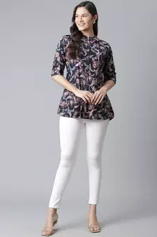 Blue printed viscose rayon tunics