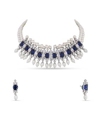 Muntaha Navy Blue  White 1