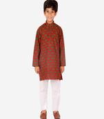 Boy's Kurta Pajama For Kids | Floral Print | Cotton | Churindar Pyajama | Traditional Ethnic Wear (S-190)