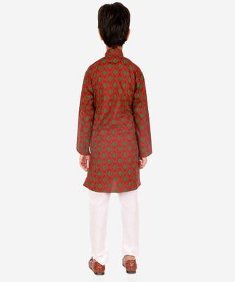 Boy's Kurta Pajama For Kids | Floral Print | Cotton | Churindar Pyajama | Traditional Ethnic Wear (S-190) 2