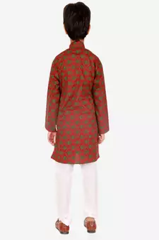 Boy's Kurta Pajama For Kids | Floral Print | Cotton | Churindar Pyajama | Traditional Ethnic Wear (S-190)