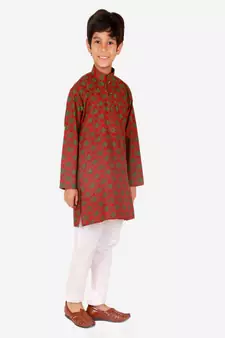Boy's Kurta Pajama For Kids | Floral Print | Cotton | Churindar Pyajama | Traditional Ethnic Wear (S-190)