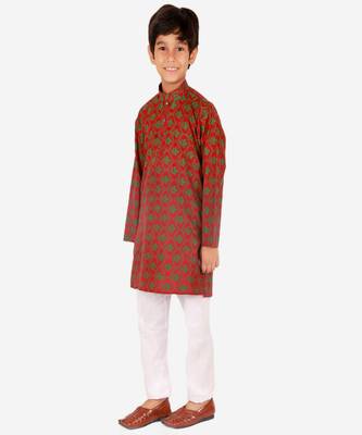 Boy's Kurta Pajama For Kids | Floral Print | Cotton | Churindar Pyajama | Traditional Ethnic Wear (S-190) 4