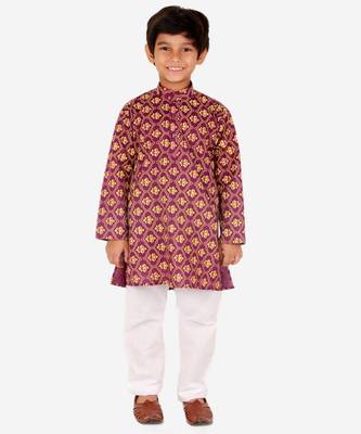 Boy's Kurta Pajama For Kids | Floral Print | Cotton | Churindar Pyajama | Traditional Ethnic Wear (S-190) 1