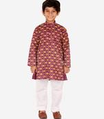 Boy's Kurta Pajama For Kids | Floral Print | Cotton | Churindar Pyajama | Traditional Ethnic Wear (S-190)