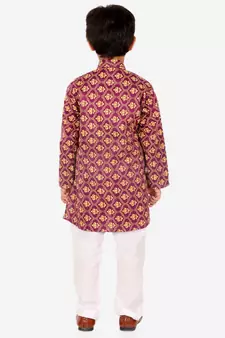 Boy's Kurta Pajama For Kids | Floral Print | Cotton | Churindar Pyajama | Traditional Ethnic Wear (S-190)