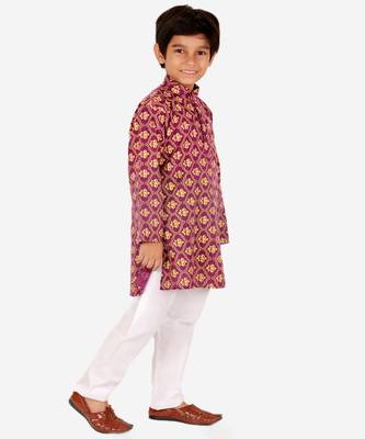 Boy's Kurta Pajama For Kids | Floral Print | Cotton | Churindar Pyajama | Traditional Ethnic Wear (S-190) 3