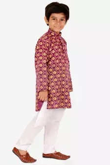 Boy's Kurta Pajama For Kids | Floral Print | Cotton | Churindar Pyajama | Traditional Ethnic Wear (S-190)
