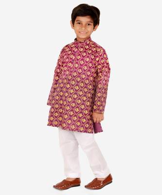 Boy's Kurta Pajama For Kids | Floral Print | Cotton | Churindar Pyajama | Traditional Ethnic Wear (S-190) 4
