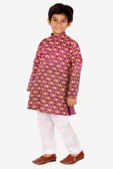 Boy's Kurta Pajama For Kids | Floral Print | Cotton | Churindar Pyajama | Traditional Ethnic Wear (S-190)