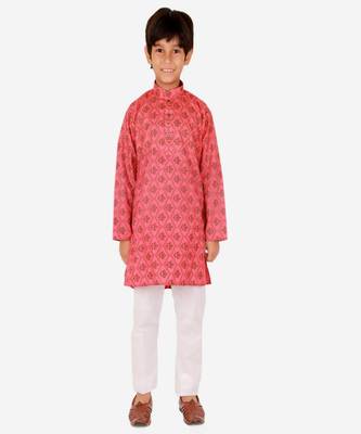 Boy's Kurta Pajama For Kids | Floral Print | Cotton | Churindar Pyajama | Traditional Ethnic Wear (S-190) 1