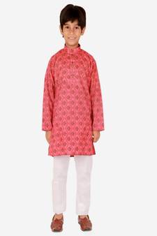 Boy's Kurta Pajama For Kids | Floral Print | Cotton | Churindar Pyajama | Traditional Ethnic Wear (S-190)