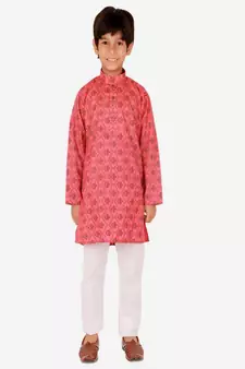Boy's Kurta Pajama For Kids | Floral Print | Cotton | Churindar Pyajama | Traditional Ethnic Wear (S-190)