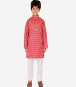 Boy's Kurta Pajama For Kids | Floral Print | Cotton | Churindar Pyajama | Traditional Ethnic Wear (S-190)