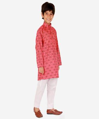 Boy's Kurta Pajama For Kids | Floral Print | Cotton | Churindar Pyajama | Traditional Ethnic Wear (S-190) 3