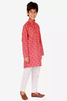 Boy's Kurta Pajama For Kids | Floral Print | Cotton | Churindar Pyajama | Traditional Ethnic Wear (S-190)