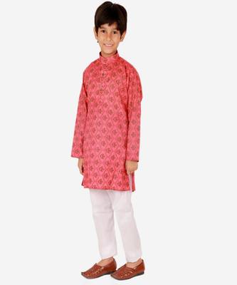 Boy's Kurta Pajama For Kids | Floral Print | Cotton | Churindar Pyajama | Traditional Ethnic Wear (S-190) 4