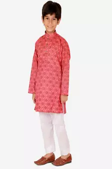 Boy's Kurta Pajama For Kids | Floral Print | Cotton | Churindar Pyajama | Traditional Ethnic Wear (S-190)