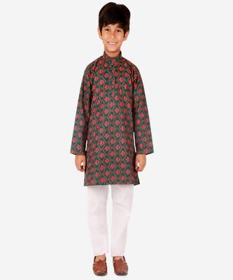 Boy's Kurta Pajama For Kids | Floral Print | Cotton | Churindar Pyajama | Traditional Ethnic Wear (S-190) 1