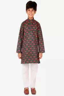 Boy's Kurta Pajama For Kids | Floral Print | Cotton | Churindar Pyajama | Traditional Ethnic Wear (S-190)