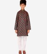 Boy's Kurta Pajama For Kids | Floral Print | Cotton | Churindar Pyajama | Traditional Ethnic Wear (S-190)
