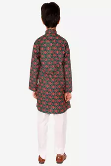 Boy's Kurta Pajama For Kids | Floral Print | Cotton | Churindar Pyajama | Traditional Ethnic Wear (S-190)