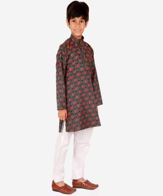 Boy's Kurta Pajama For Kids | Floral Print | Cotton | Churindar Pyajama | Traditional Ethnic Wear (S-190) 3