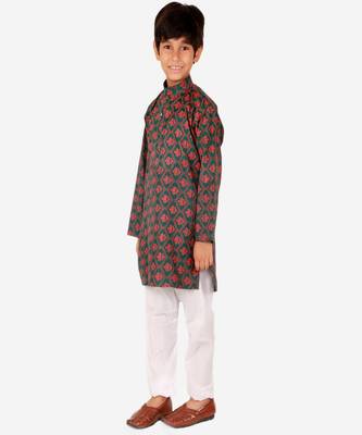 Boy's Kurta Pajama For Kids | Floral Print | Cotton | Churindar Pyajama | Traditional Ethnic Wear (S-190) 4