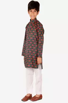 Boy's Kurta Pajama For Kids | Floral Print | Cotton | Churindar Pyajama | Traditional Ethnic Wear (S-190)