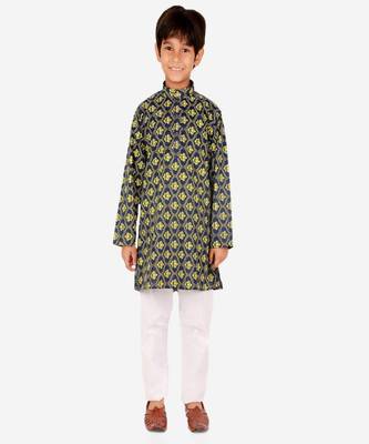 Boy's Kurta Pajama For Kids | Floral Print | Cotton | Churindar Pyajama | Traditional Ethnic Wear (S-190) 1