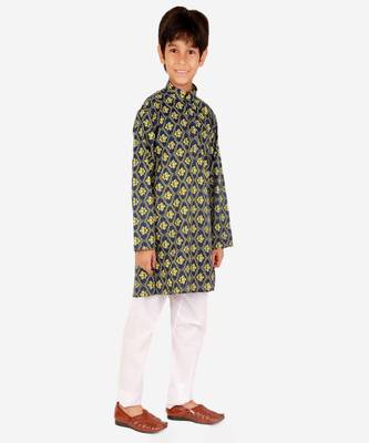 Boy's Kurta Pajama For Kids | Floral Print | Cotton | Churindar Pyajama | Traditional Ethnic Wear (S-190) 3