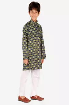 Boy's Kurta Pajama For Kids | Floral Print | Cotton | Churindar Pyajama | Traditional Ethnic Wear (S-190)